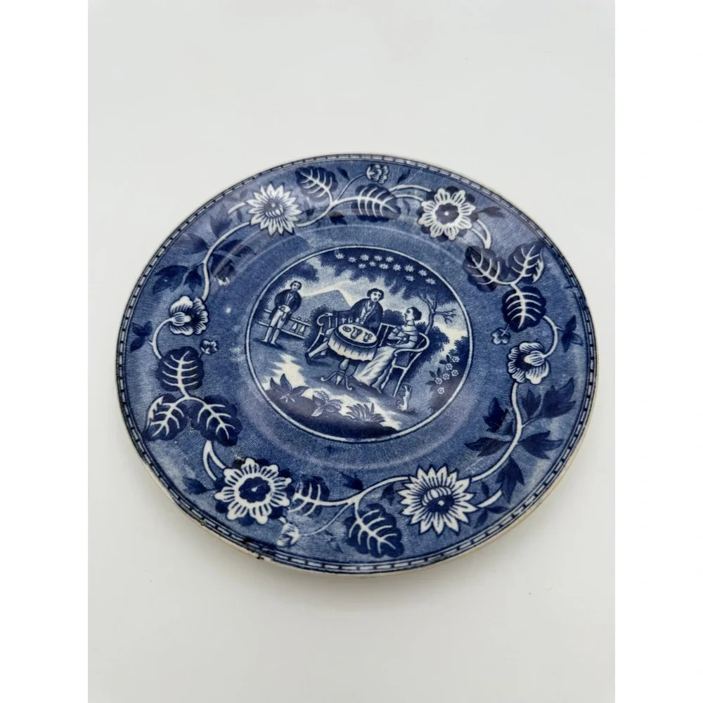 Societe Ceramique Maestricht Tea Drinker Blue White Transferware Saucer 6 Inch